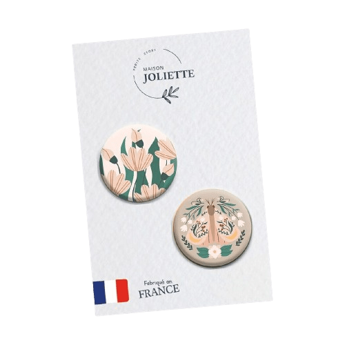 2 Broches (badges) - Boho butterfly - Fleurs + Papillon #129 - Maison Joliette