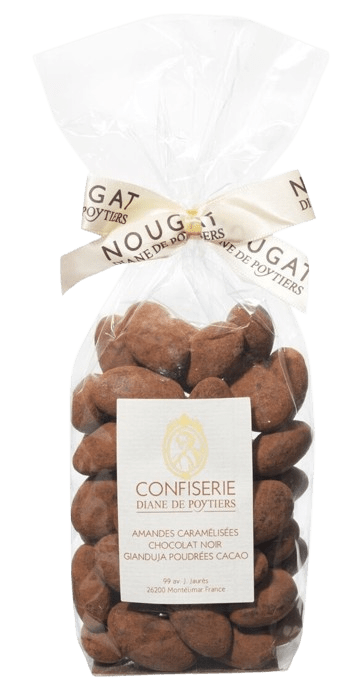 Amandes enrobées praliné au chocolat poudrées cacao - Nougat de Poytiers