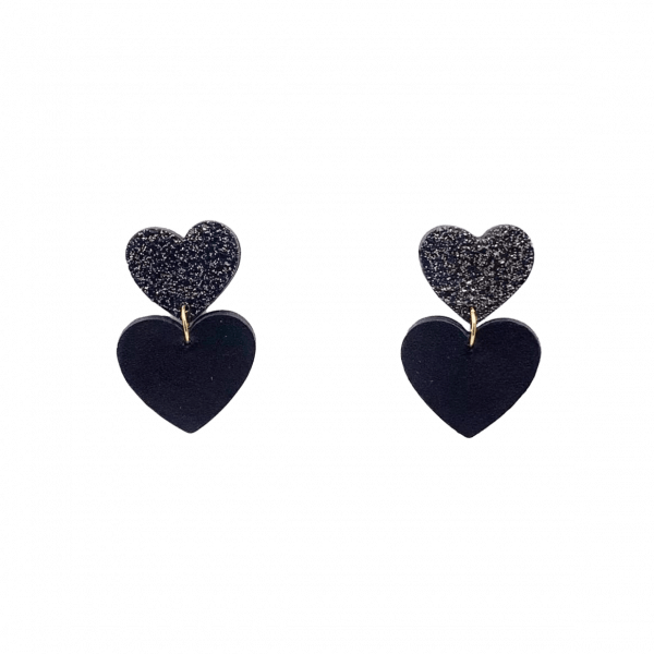 Boucles d'oreilles en cuir noir double cœur - Manali