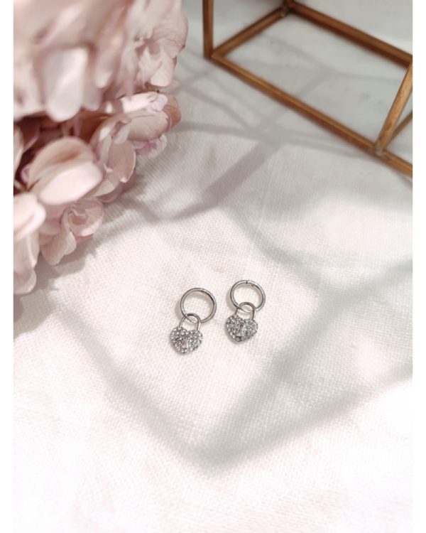 Boucle D'Oreille Mini Créole Cœur Strass Argenté