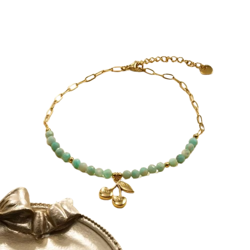 Chaîne de cheville pierres bleues et pendentif – Image 2