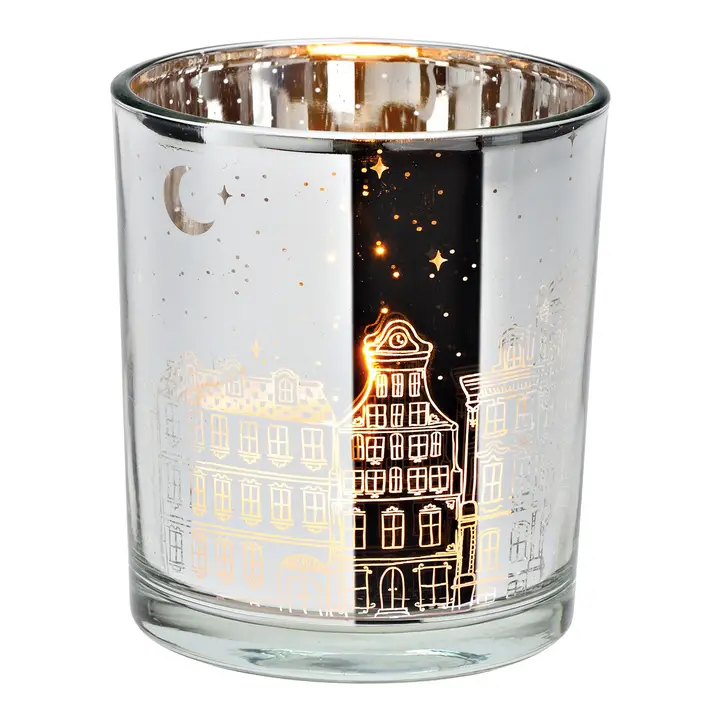 Photophore Maisons de Ville Décor en verre argenté – Image 2