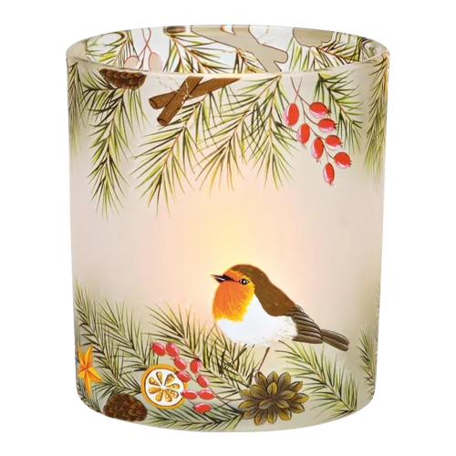 Photophore porte-bougie sapin oiseau décor en verre