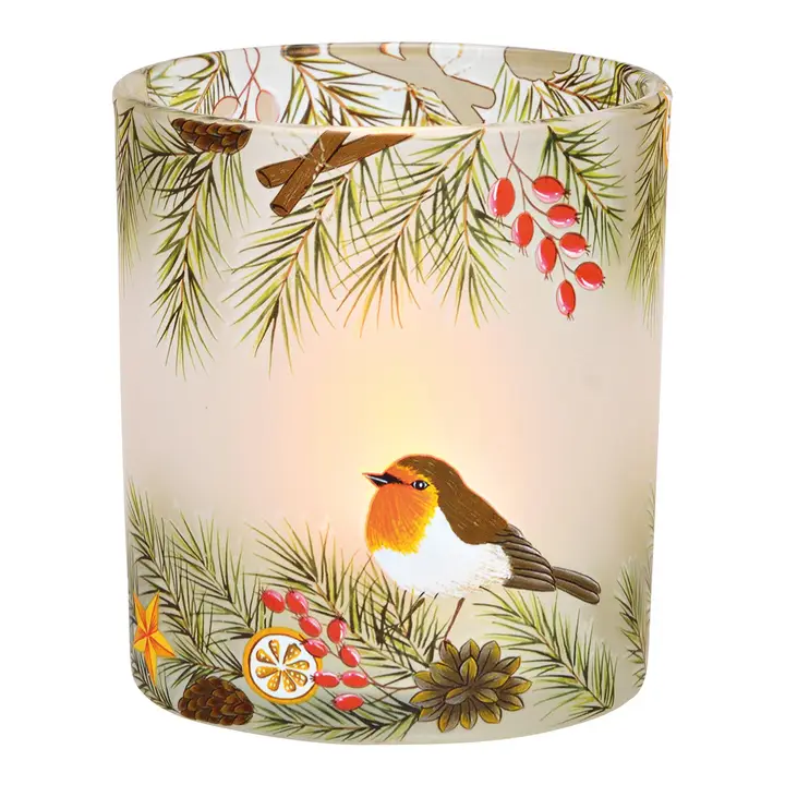 Photophore porte-bougie sapin oiseau décor en verre – Image 2