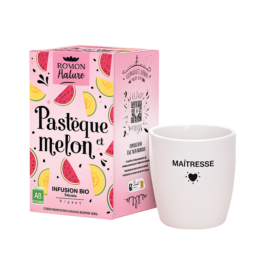 Box Infusion Bio pastèque melon et tasse message Maîtresse