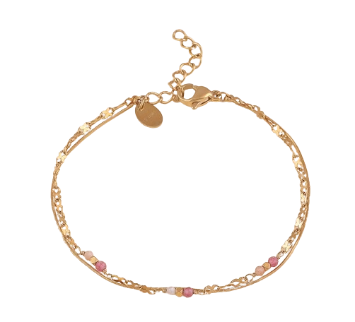Bracelet 2 rangs - Quartz fraise
