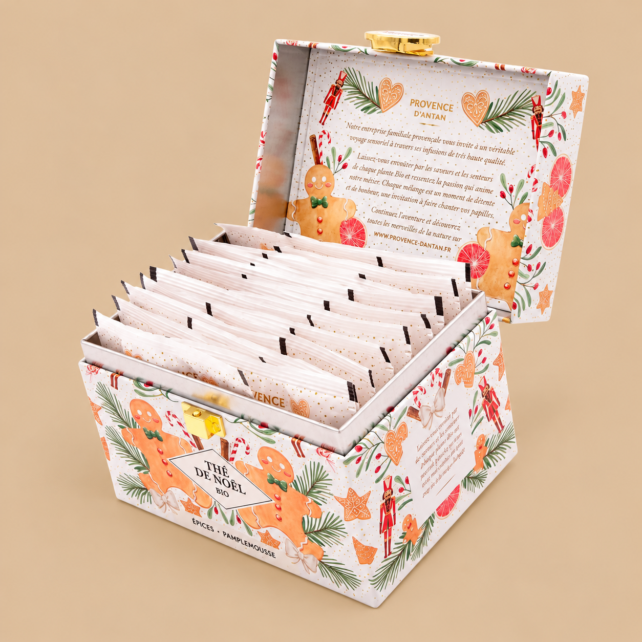 Thé blanc de Noël bio aux épices et pamplemousse – Provence d'Antan – Boîte métal 20 sachets – Image 2