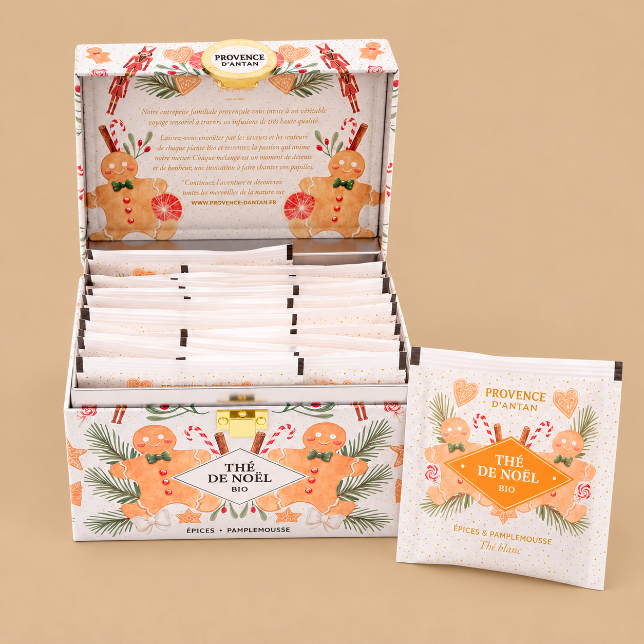 Thé blanc de Noël bio aux épices et pamplemousse – Provence d'Antan – Boîte métal 20 sachets – Image 4