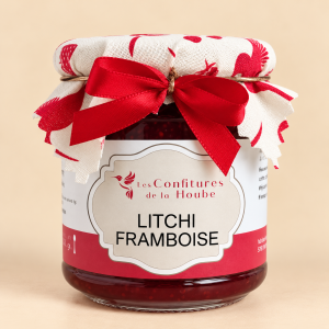 Pot de confitureartisanale litchi-framboise confiture de la hoube