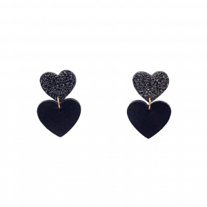 concept-store-idees-et-saveurs-Boucles d'oreilles en cuir noir double coeur-MANALI