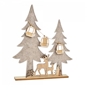 concept-store-idees-et-saveurs-Présentoir-sapin-avec-cerf-en-feutrine-sur-socle-en-bois