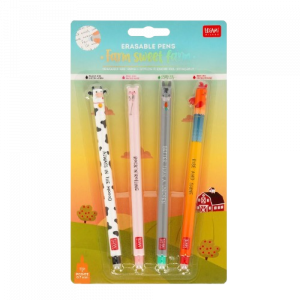 concept-store-idees-et-saveurs-Set de 4 Stylos à Encre Gel Effaçable - Animaux de la ferme - Legami