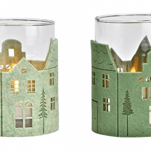 photophore maison noel en verre vert clair ou foncé